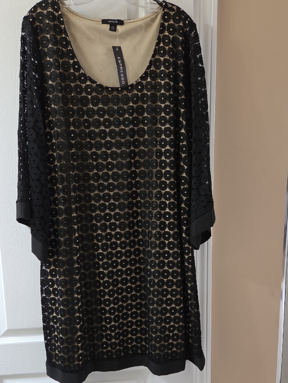 Espresso Black Lace Dress with Gold Underlay